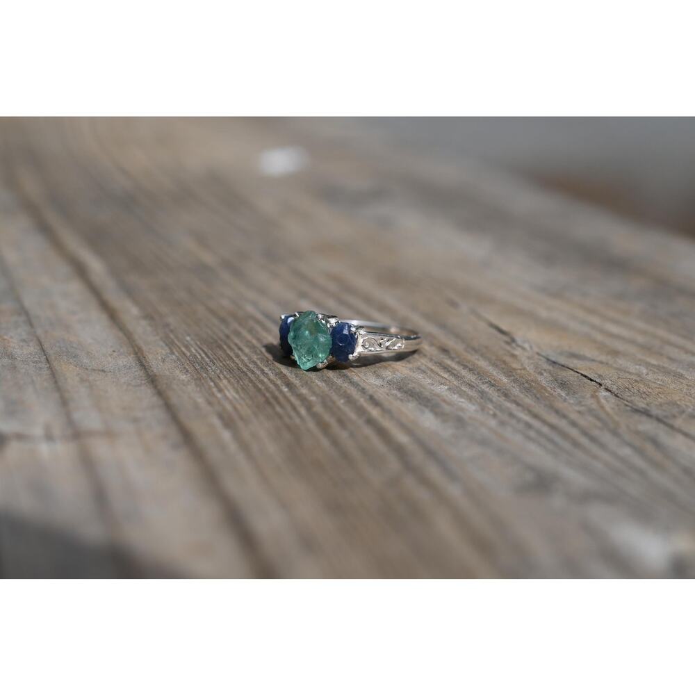 Engagement ring Aquamarine and Burmese Sapphire set size 3 4 5 6 7 8 9 10 11 12 - Picture 3 of 6
